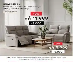 Skeidar Denver 2-seter recliner elektrisk, NOK 9999 tilbud
