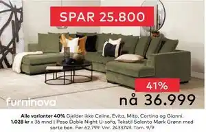 Skeidar Paso Doble Night U-sofa, NOK 36999 tilbud