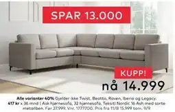 Skeidar Ask hjørnesofa, 32 hjørnesofa, NOK 14999 tilbud