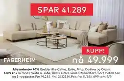 Skeidar Vesta U-sofa, NOK 49999 tilbud