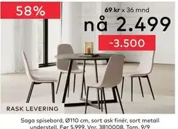 Skeidar Saga spisebord, NOK 2499 tilbud