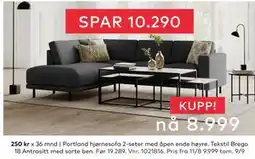 Skeidar Portland hjørnesofa 2-seter med åpen ende høyre, NOK 8999 tilbud