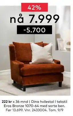 Skeidar Dina hvilestol, NOK 7999 tilbud