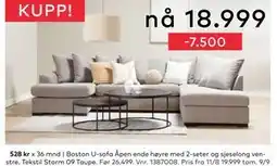 Skeidar Boston U-sofa, NOK 18999 tilbud