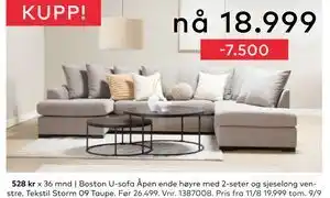 Skeidar Boston U-sofa, NOK 18999 tilbud