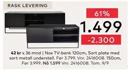 Skeidar Nox TV-benk 120cm, NOK 1499 tilbud