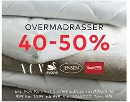 Skeidar XOV Komfort 5 overmadrass, NOK 999 tilbud