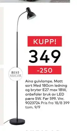 Skeidar Aina gulvlampe, NOK 349 tilbud