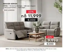 Skeidar Denver 3-seter recliner elektrisk, NOK 11999 tilbud