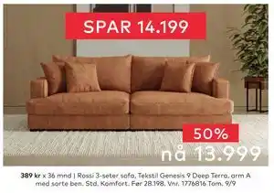 Skeidar Rossi 3-seter sofa, NOK 13999 tilbud