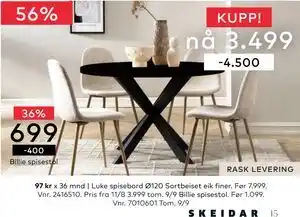 Skeidar Billie spisestol, NOK 699 tilbud