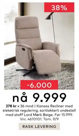 Skeidar Kansas Recliner, NOK 9999 tilbud
