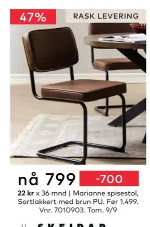 Skeidar Marianne spisestol, NOK 799 tilbud