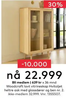 Skeidar Woodcraft lavt vitrineskap, NOK 32999, Medlemspris tilbud