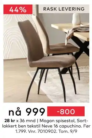 Skeidar Mogan spisestol, NOK 999 tilbud