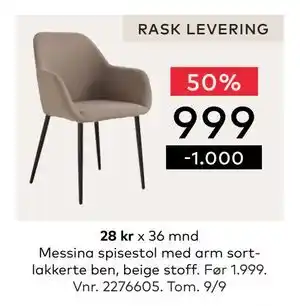 Skeidar Messina spisestol, NOK 999 tilbud