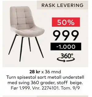 Skeidar Turn spisestol, NOK 999 tilbud