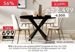 Skeidar Luke spisebord, NOK 3499 tilbud
