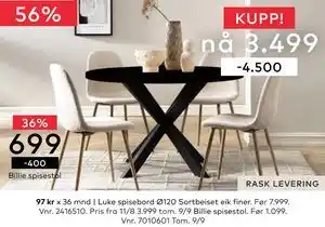 Skeidar Luke spisebord, NOK 3499 tilbud
