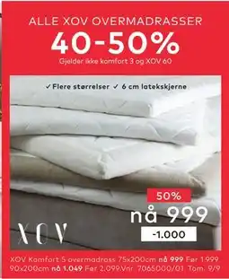 Skeidar XOV Komfort 5 overmadrass 75x200cm tilbud