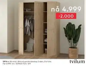 Skeidar Billund garderobeskap, NOK 4999 tilbud