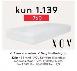 Skeidar XOV Komfort 5 vendbar madrass, NOK 1139 tilbud