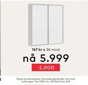 Skeidar Shape garderobeskap, NOK 5999 tilbud