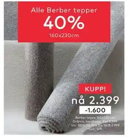 Skeidar Berber teppe, NOK 2399 tilbud