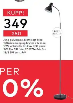 Skeidar Aina gulvlampe, NOK 349 tilbud