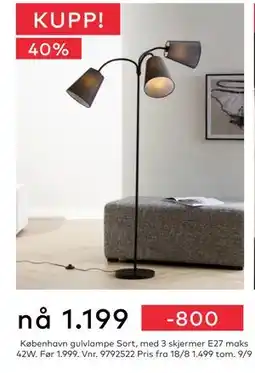 Skeidar København gulvlampe Sort, NOK 1199 tilbud