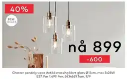 Skeidar Chester pendelgruppe Antikk messing klart glass Ø13cm, NOK 899 tilbud