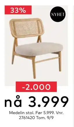 Skeidar Medelin stol, NOK 3999 tilbud