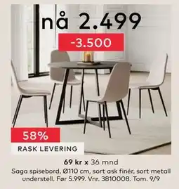 Skeidar Saga spisebord, NOK 2499 tilbud