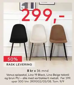 Skeidar Venus spisestol, NOK 299 tilbud