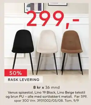 Skeidar Venus spisestol, NOK 299 tilbud