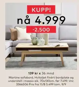 Skeidar Martine sofabord, NOK 4999 tilbud