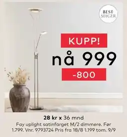 Skeidar Fay uplight satinfarget M/2 dimmere, NOK 999 tilbud