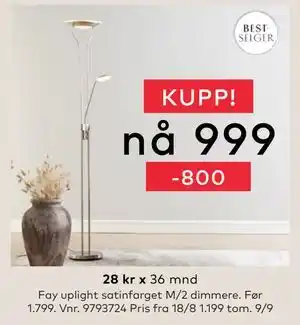 Skeidar Fay uplight satinfarget M/2 dimmere, NOK 999 tilbud