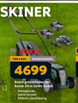 Megaflis Bosch gressklipper Uni Rotak 37cm 2x18v 2x4ah, NOK 4699 tilbud