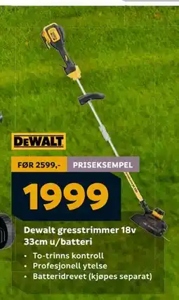 Megaflis Dewalt gresstrimmer 18v 33cm u/batteri, NOK 1999 tilbud