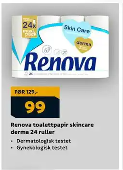 Megaflis Renova toalettpapir skincare derma 24 ruller, NOK 99 tilbud