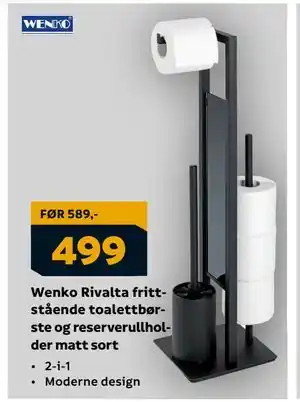 Megaflis Wenko Rivalta frittstående toalettbørste og reserverullholder matt sort, NOK 499 tilbud
