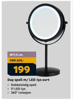 Megaflis Day speil m/ LED-lys sort, NOK 199 tilbud