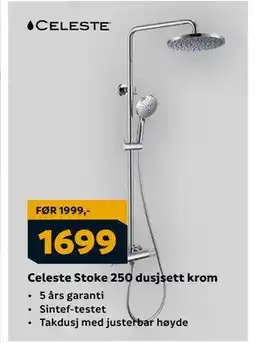 Megaflis Celeste Stoke 250 dusjsett krom, NOK 1699 tilbud