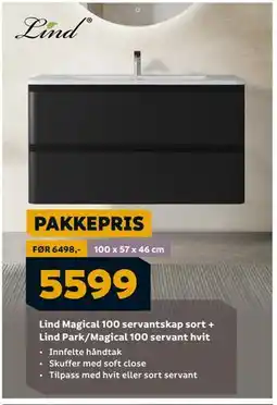 Megaflis Lind Magical 100 servantskap sort + Lind Park/Magical 100 servant hvit, NOK 5599 tilbud