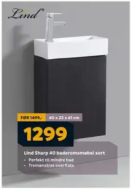 Megaflis Lind Sharp 40 baderomsmøbel sort, NOK 1299 tilbud
