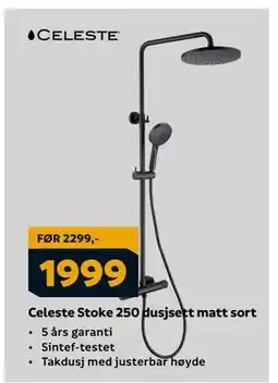 Megaflis Celeste Stoke 250 dusjsett matt sort, NOK 1999 tilbud