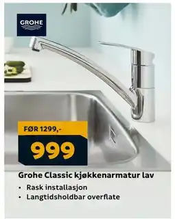 Megaflis Grohe Classic kjøkkenarmatur lav, NOK 999 tilbud