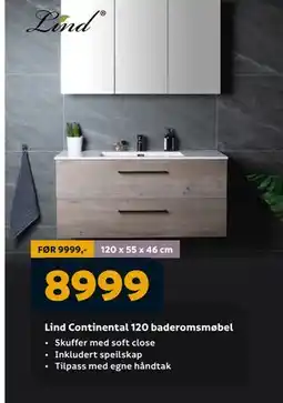Megaflis Lind Continental 120 baderomsmøbel, NOK 8999 tilbud