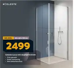 Megaflis Celeste Lucca rett dusjhjørne krom, NOK 2499 tilbud
